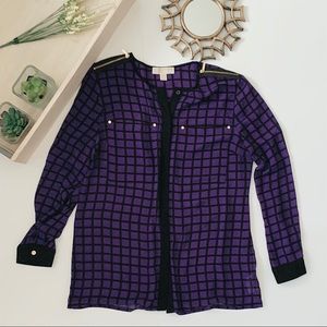 MICHAEL KORS| Long Sleeve Purple Button Up Blouse